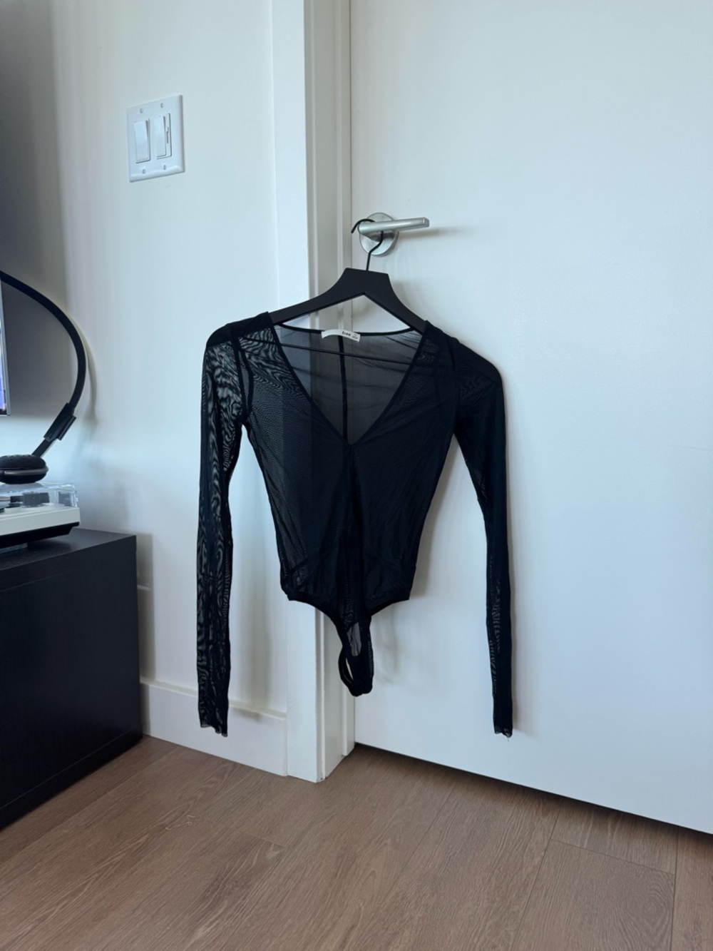 Wilfred Black Sheer V-Neck Long-Sleeve Bodysuit